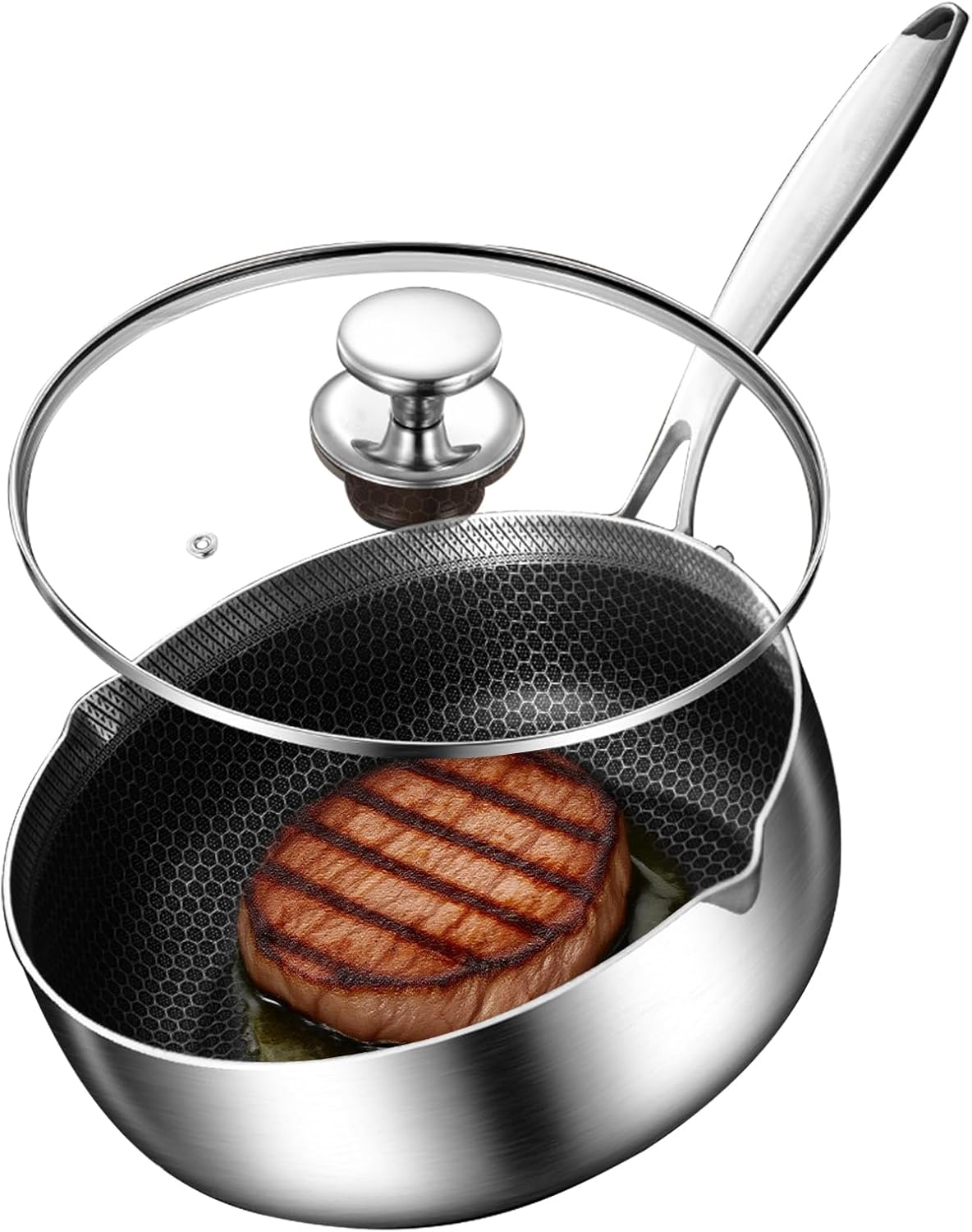 牛乳温め鍋 - ソース鍋 - 焦げ付き防止 蜂の巣加工 蓋付き 業務用 カフェ 麺調理 キッチン用品