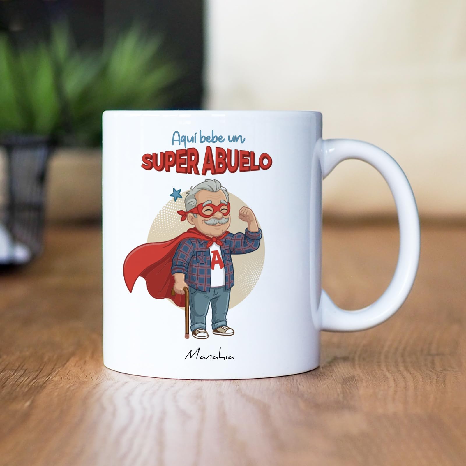 Manahia - Taza Abuelito - Aquí bebe un super abuelo | Regalo Original Nietos, Superabuelo - Idea Sorpresa Día del Padre, Navidad | Caja Regalo Kraft — view 3