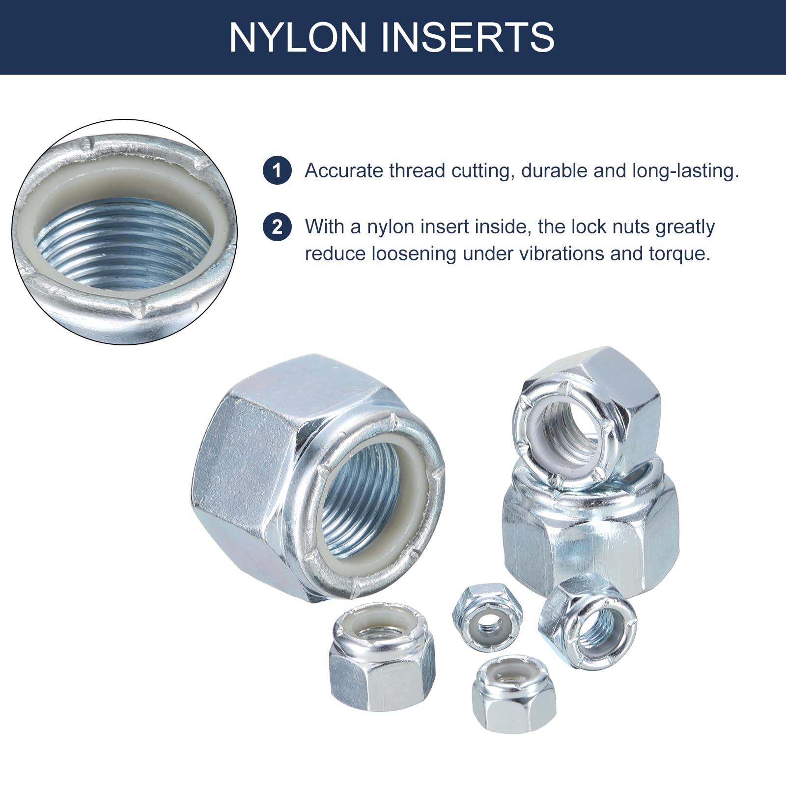 QUARKZMAN 50Pcsess Con Insertos Nylon 7/8"-14, Seguridad Acero Con Insertos Nylon Fijadores Industriales Blanco&Blanco