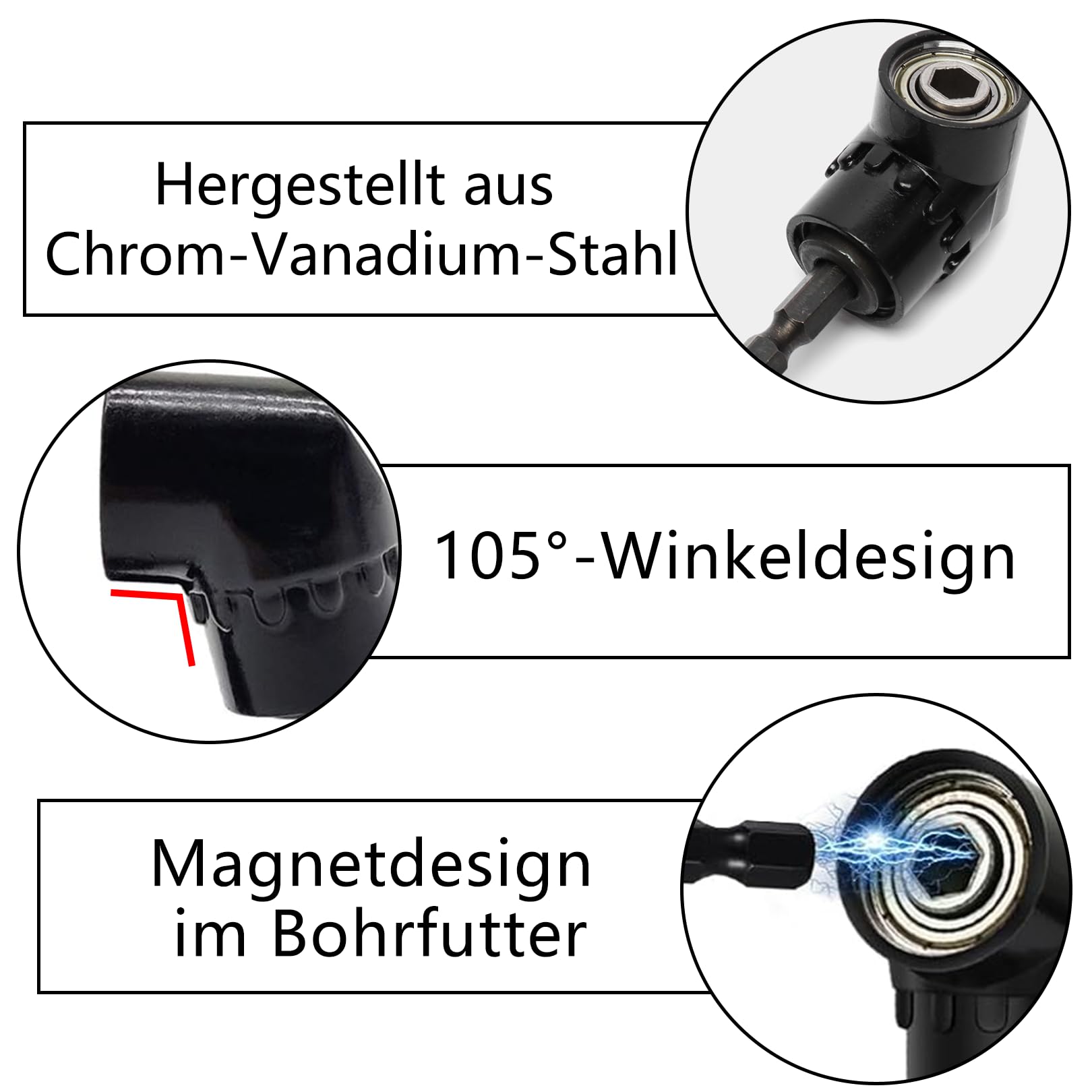 Atornillador angular de 105°, accesorio de taladro angular, accesorio de atornillador angular, taladro multifunción de ángulo recto, para esquinas difíciles de acceder y espacios estrechos