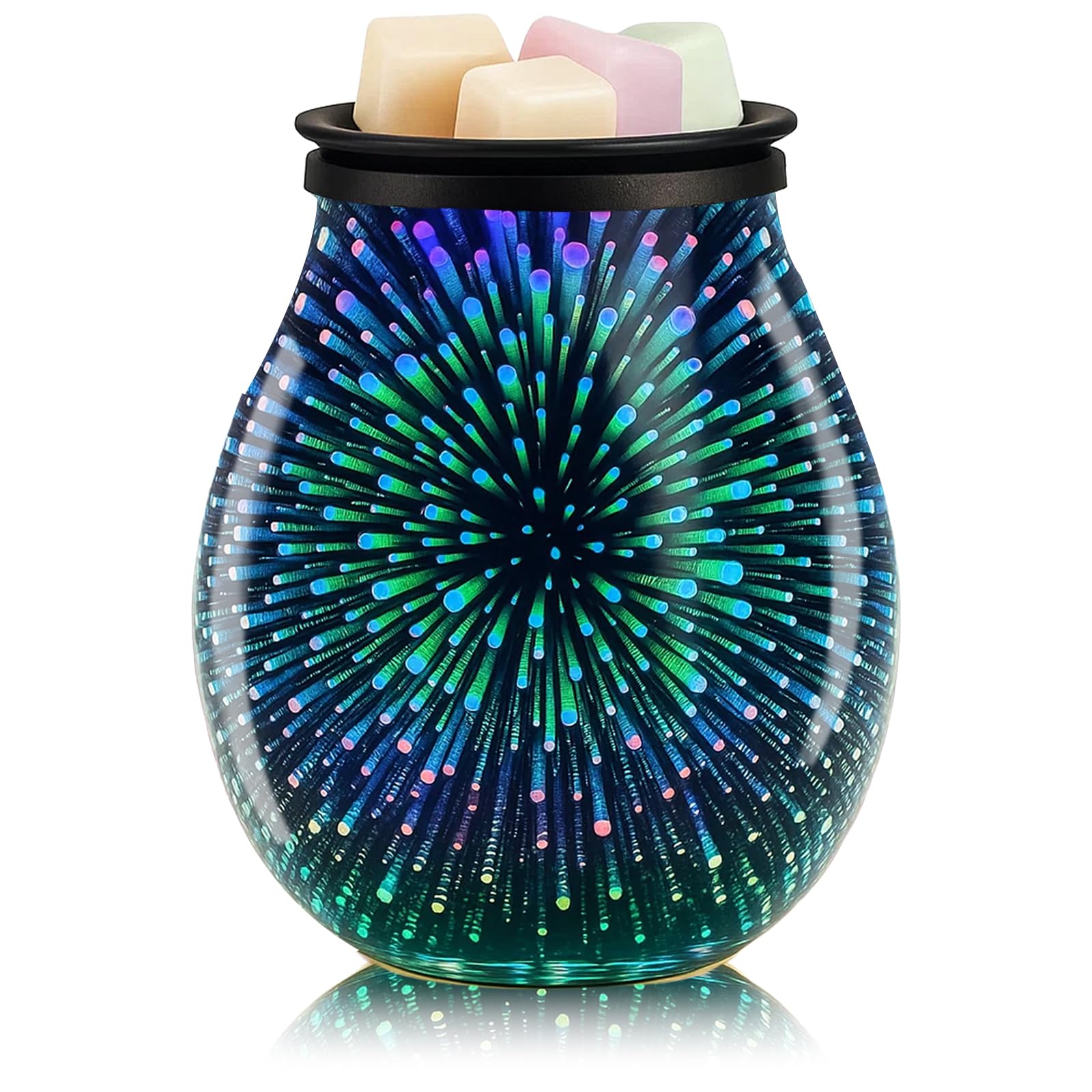 Leyoue 3D Glass Fireworks Electric Wax Melt Warmer with PTC Heating Plate Reusable Silicone Tray 7 Colors LED Changing Light Wax Burner Melter Fragrance Warmer for Home (3D)