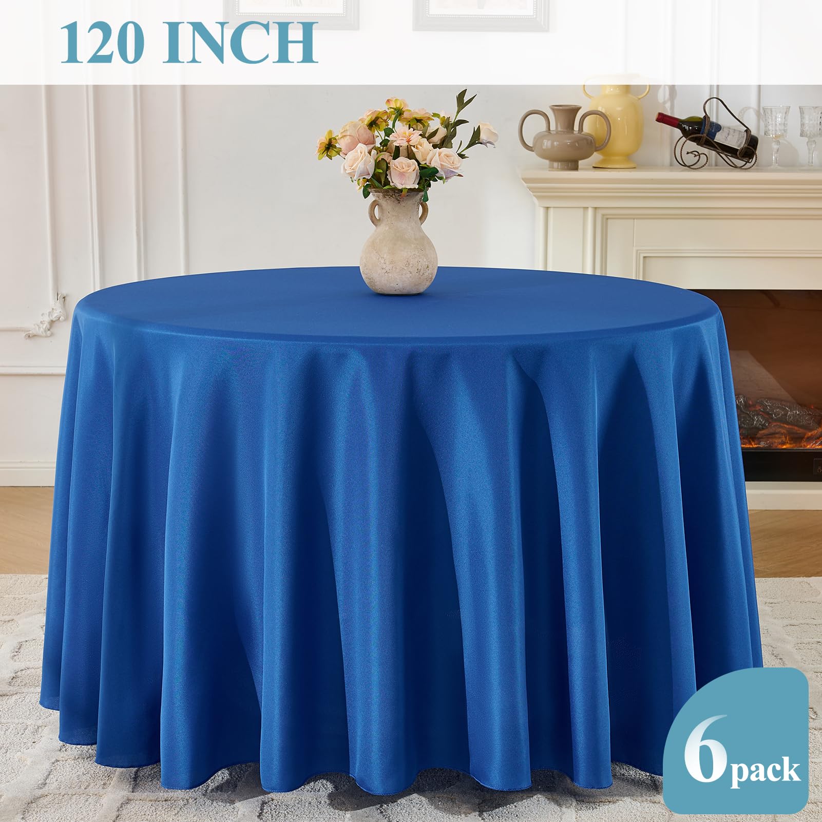 VidaFete Confezione da 6 tovaglie rotonde in poliestere, antimacchia, resistenti alle pieghe, per cucina, sala da pranzo, feste, matrimoni, decorazione rotonda per tavolo da buffet (blu reale)