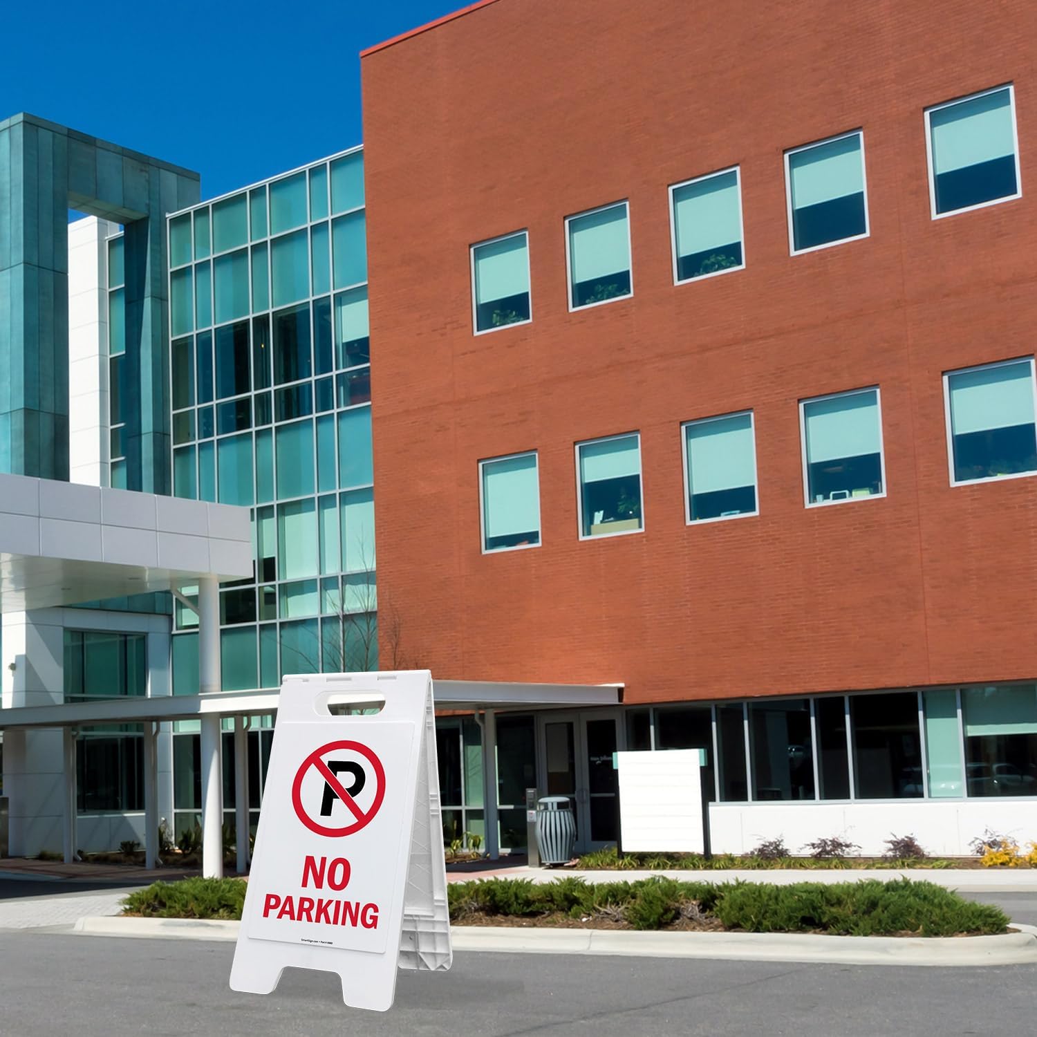 SmartSign 25 x 12 inch “No Parking” with Symbol Two-Sided Folding Floor Sign, Digitally Printed Plastic, Red, Black & White