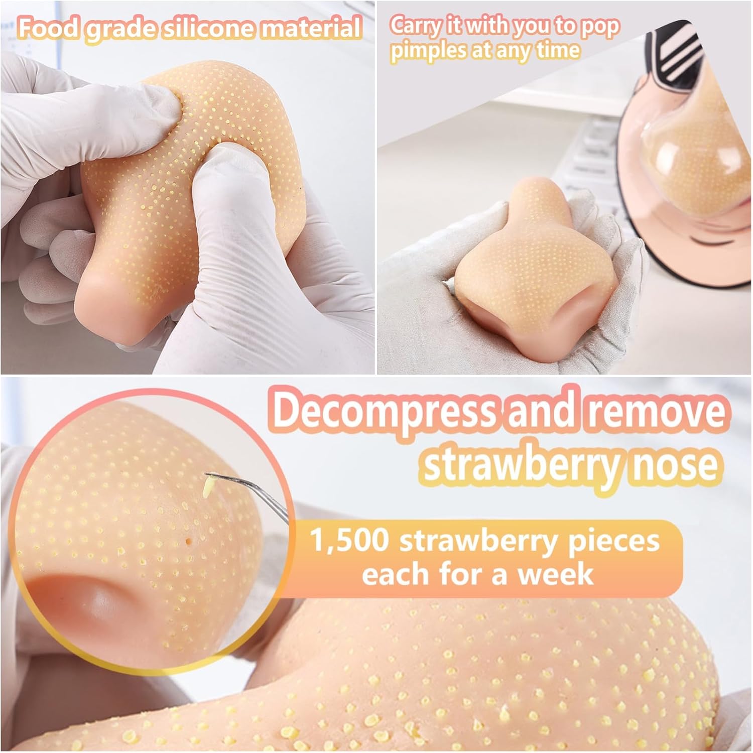 Realistic Nose Pimple Popping Fidget Toy - Silicone Acne Squeezing Stress Relief Toy, Satisfying Pimple Pop Simulator for Adults Teens, Anxiety Relief Sensory Toy for Skin Picking OCD, Funny Gag Gift