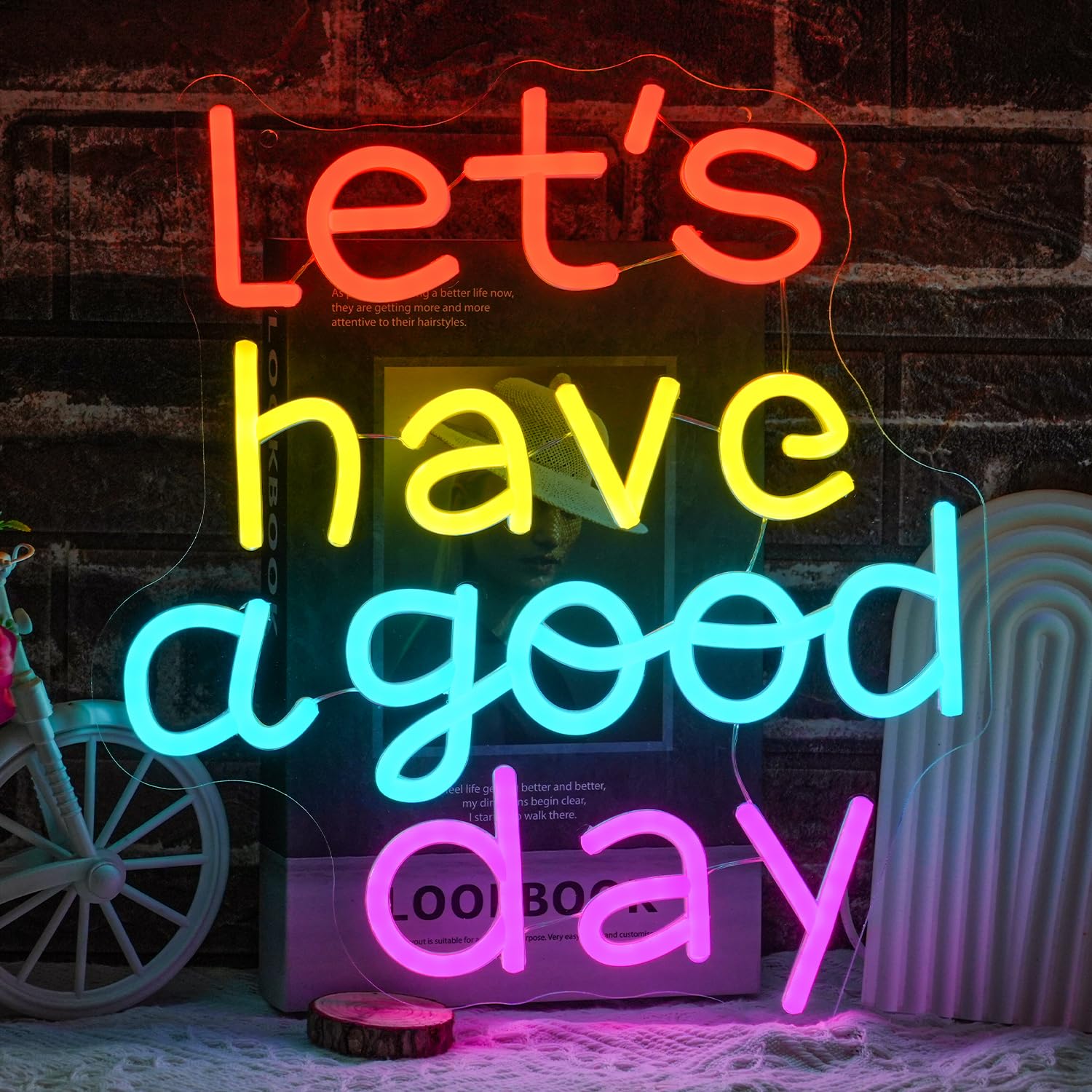 Lets Have A Good Day Neon Sign for Wall Decor, USB Powered Colorful Letters Neon Light, Motivation LED Light Up Sign for Bar Cafe Restaurant Office Living Room Parties