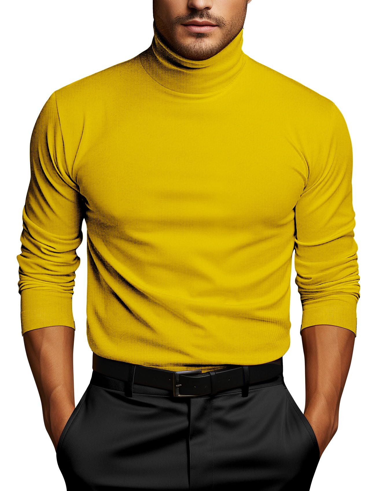 ZengjoMens Turtleneck Thermal Tops Long Sleeve Polo Roll Neck Base Layer