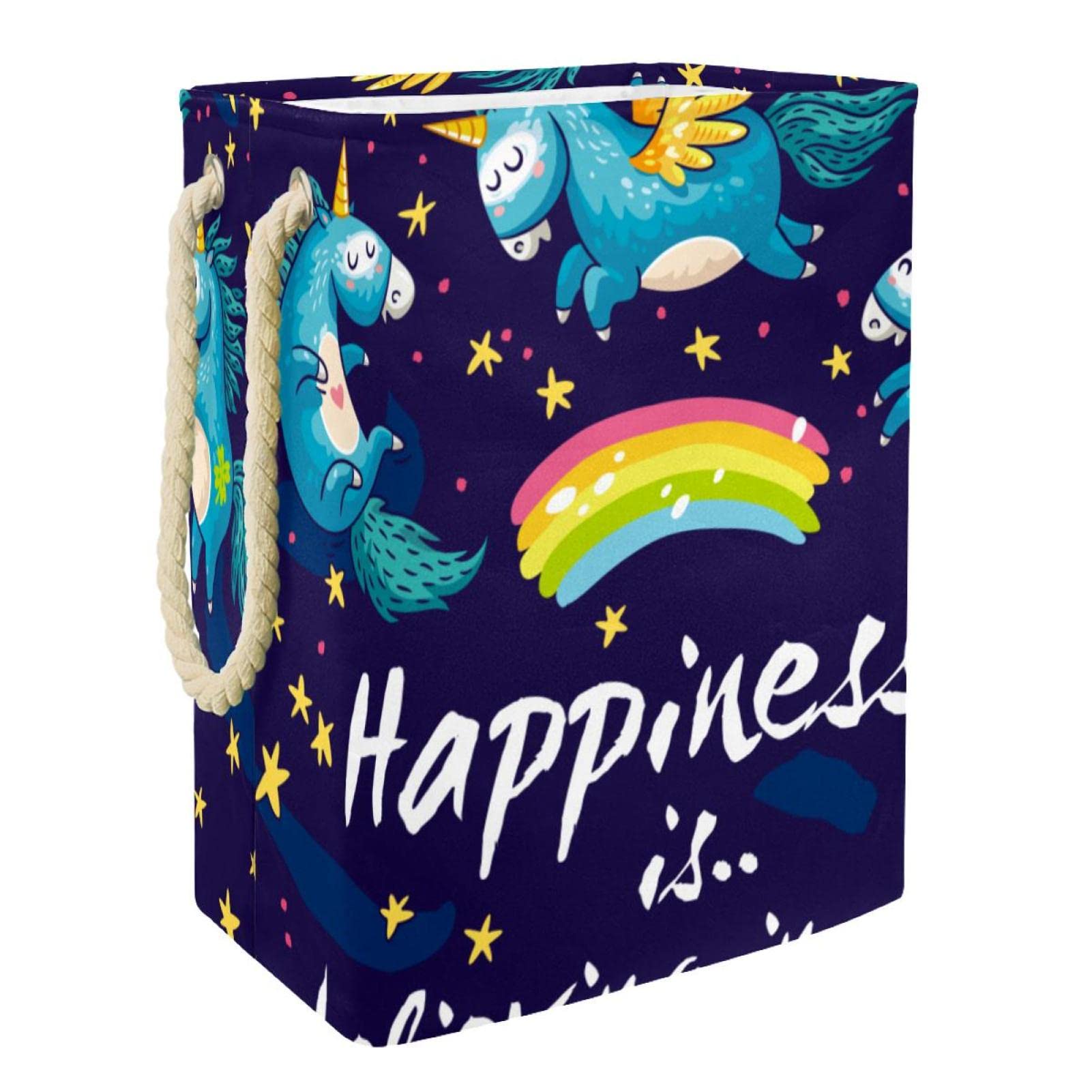 Panier à linge personnalisé licorne bleu grand format pour chambre enfant