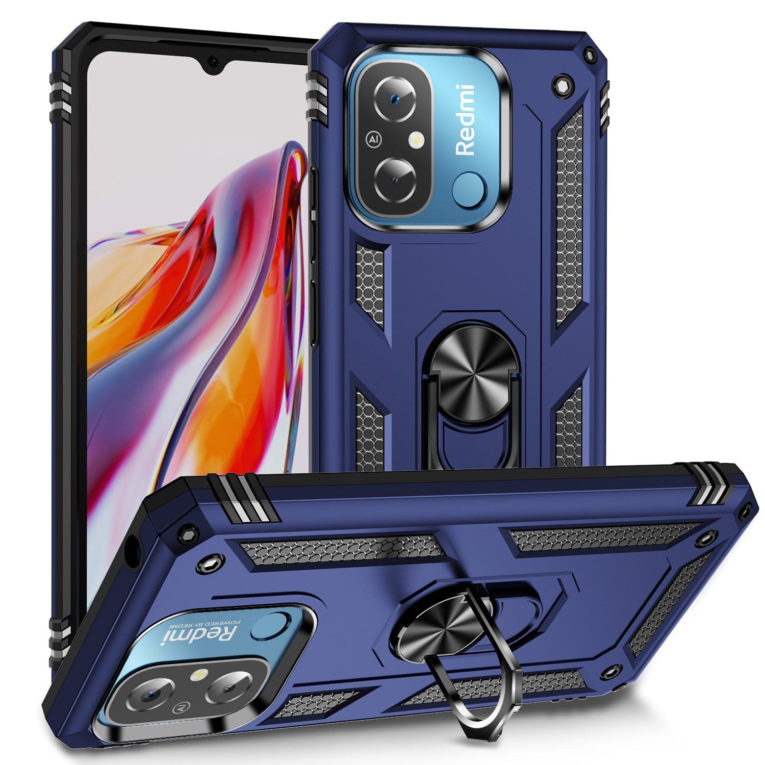 Custodia YKNIUFLY Per Xiaomi Redmi 12C – Cover Resistente Con Anello Porta E Supporto – Antiurto E Anticaduta – Nero - 2
