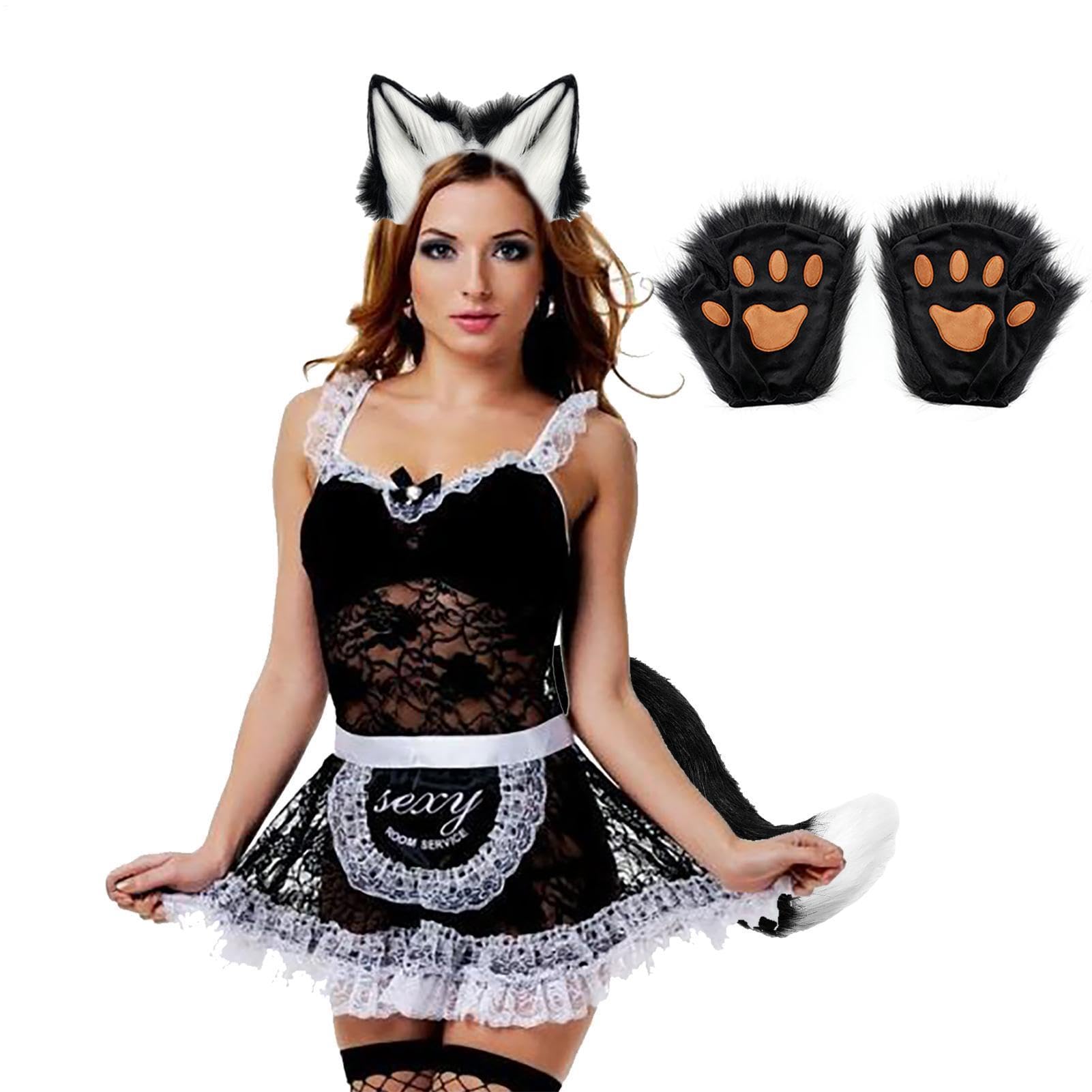 Costume di Halloween realistico, morbido e confortevole | Halloween Cosplay coda fascia orecchie per festa di compleanno personaggio sfida parata mascherata fidanzata moglie