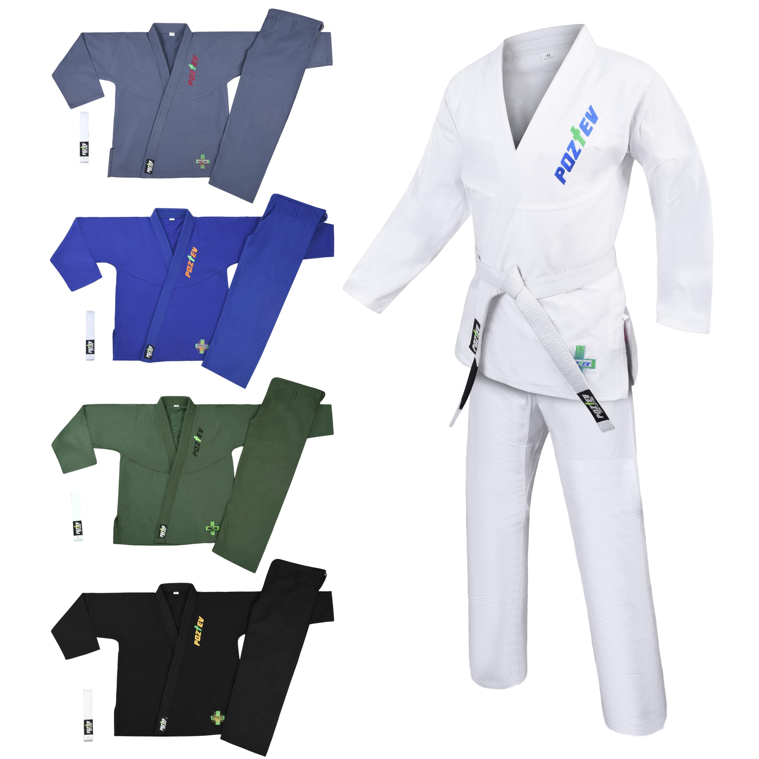 POZTEVBrazilian Jiu Jitsu Gi for Men & Women BJJ Gi Grappling Kimonos Preshrunk Lightweight Fabric Martial Arts Uniform