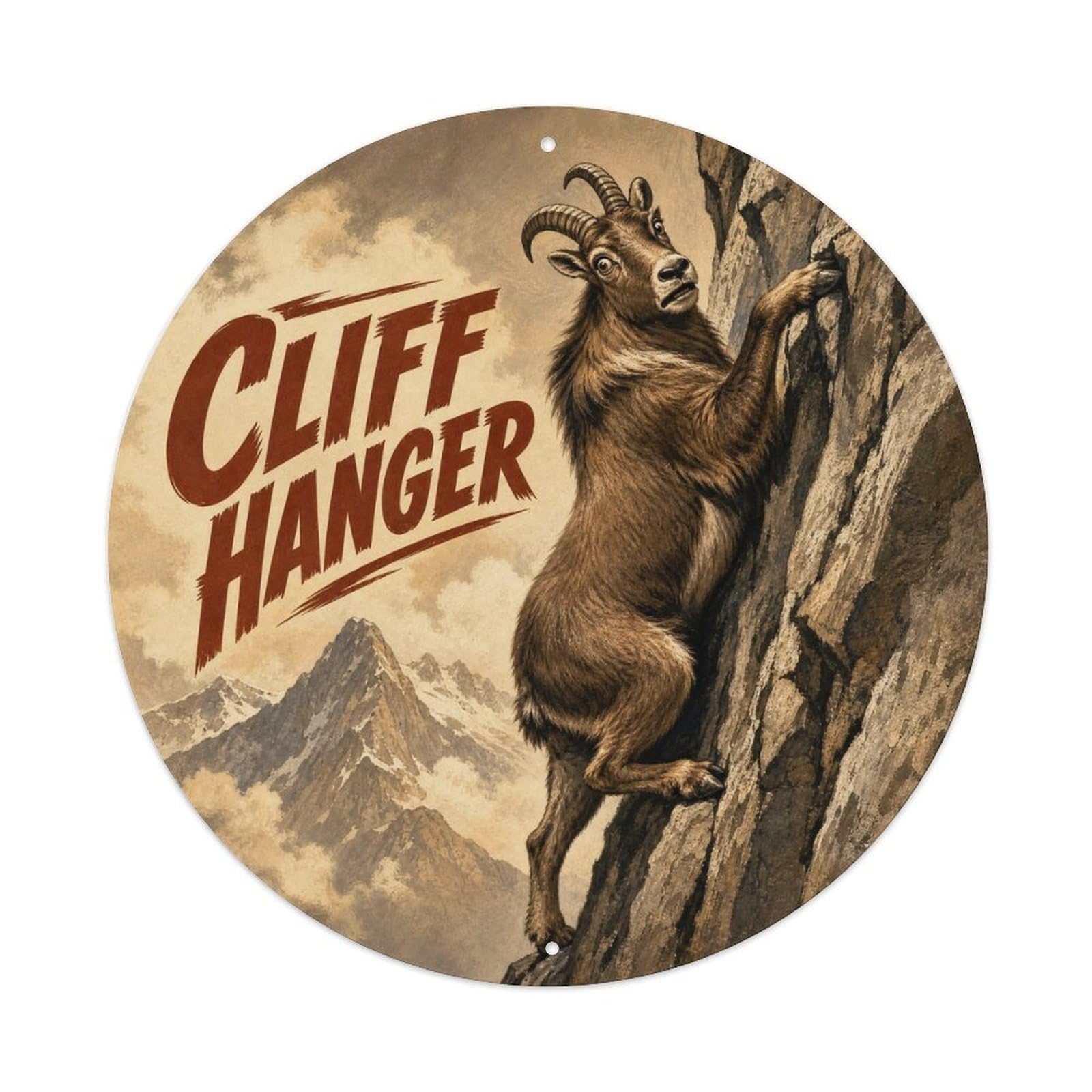 Comic Tahr Mountain Wildlife Cliff Hanger Vintage Bold Metal Tin Sign