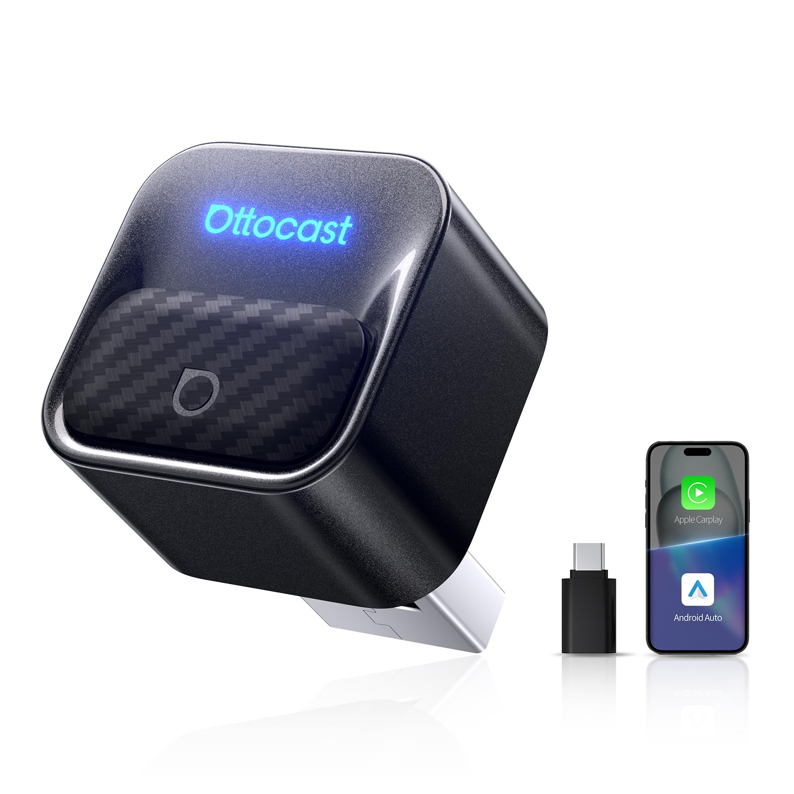 (2026 Upgraded) OTTOCAST 2-in-1 Wireless CarPlay & Android Auto Adapter, Ottocast Mini Core mit EIN-Tasten-Telefonwechsel, WiFi 6 & Bluetooth 5.4, Automatische Verbindung, Kabelgebunden zu Kabellos