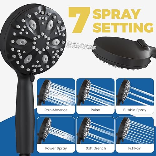 Miniatura 5 de WRISIN Cabezal de ducha de lluvia de 10 pulgadas con rociador de mano, cabezal de ducha de mano de 7 funciones, brazo de extensión de ducha de metal