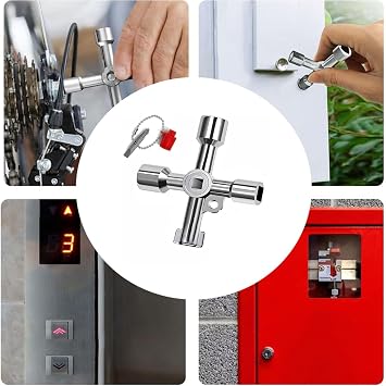 Silver Four-in-One Radiator Key 4-Way Multifunctional Key, Universal Square Key, Control Cabinet Key,Meter Box Key, Triangular Key, utilities Key for Electric Water Gas Meter Box Cabinet Key