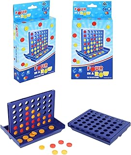 HENBRANDT 1 x Travel Size Four in a Row Line Connecting Game 13cm Mini Strategy Game 4-in-a-Line with 42 Discs Portable Family Fun Games Birthday Gift Stocking Fillers for Boys and Girls