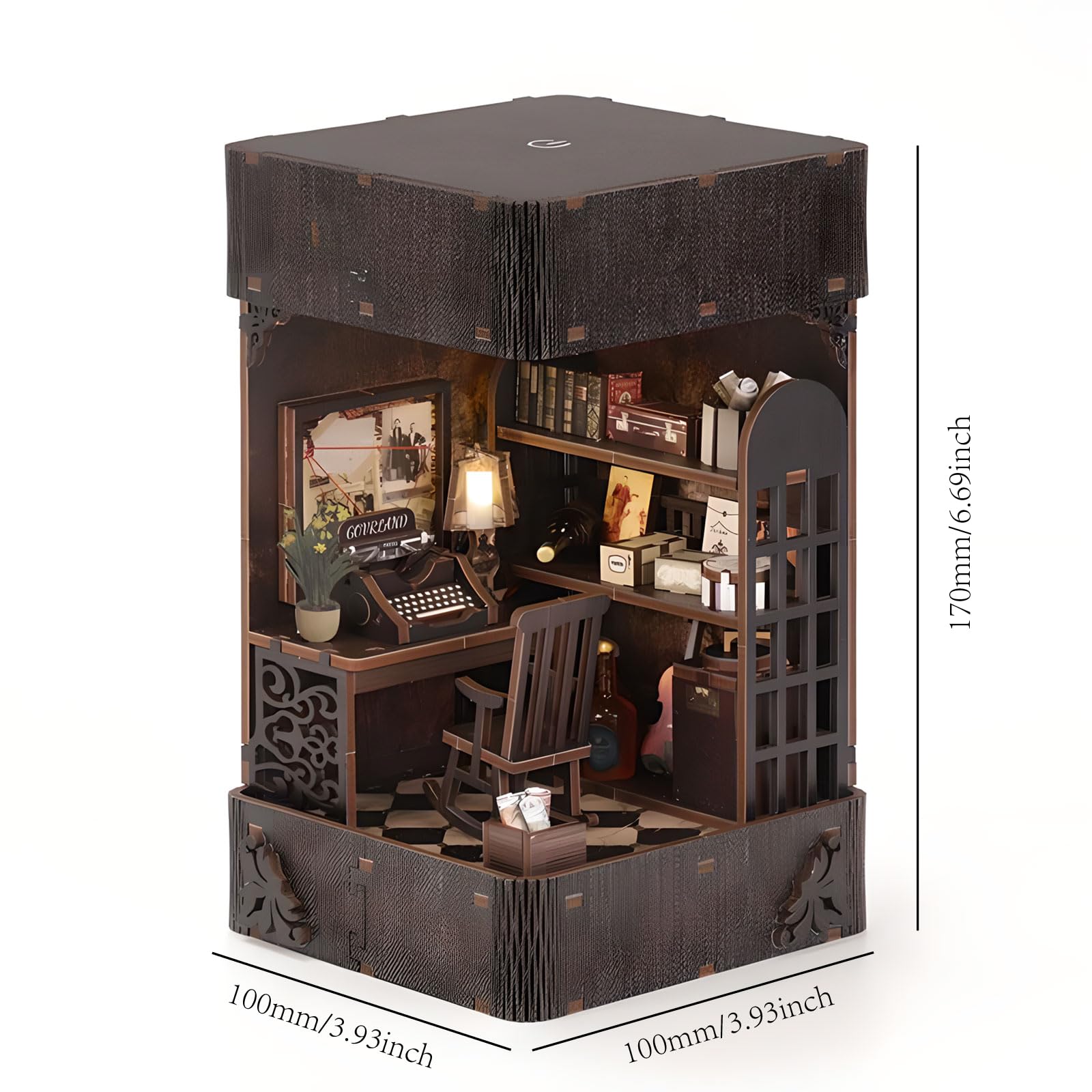 Kit fai da te per angolo libri, puzzle in legno 3D fai da te in miniatura, mini casa, kit per libri, fermalibri, inserto decorativo con luce a LED, per adulti, libro magico, libreria, decorazione,