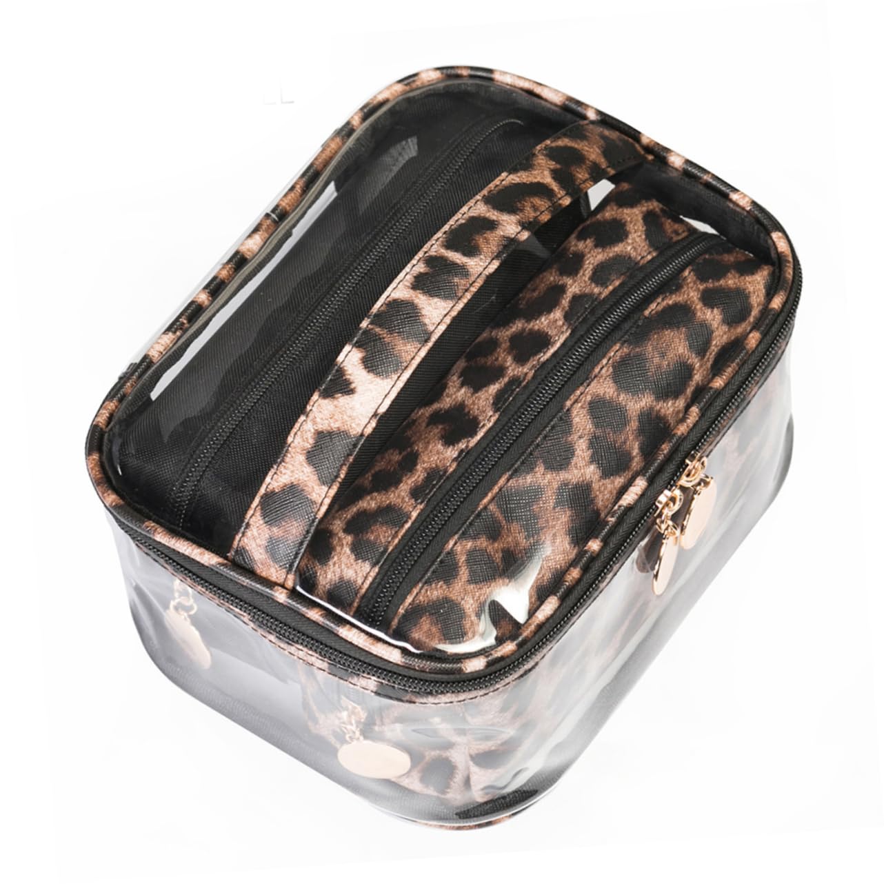 Didiseaon 6piezas Dark Leopard Makeup Bag PVC Transparent Multifunctional Storage Pouches Gran Capacidad para Cosméticos y