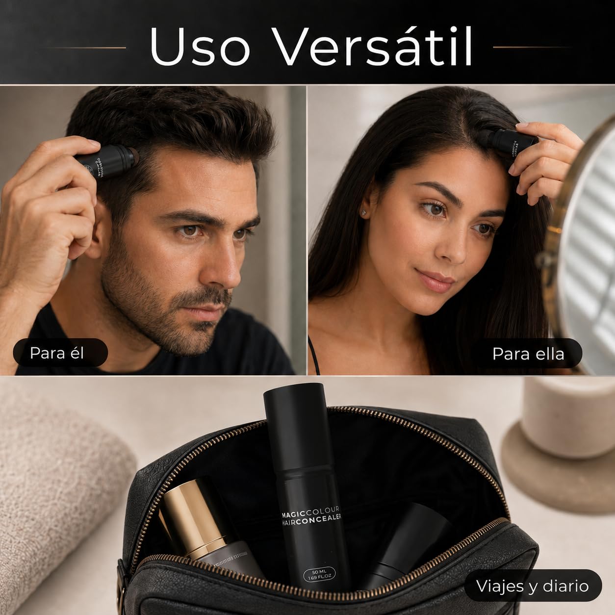 Miraj Densifying Hair Cream Crema Densificante Para Cabello Fino, Corrector de Entradas con Cobertura Ligera, Acabado Natural Para Peinado Diario (Black/White)