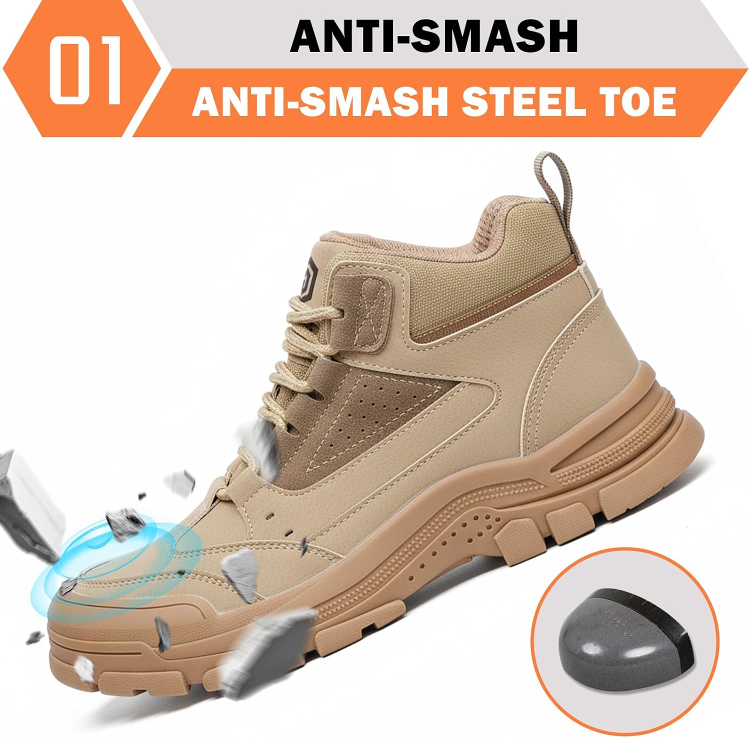 Steel Toe Boots for Men Women – Indestructibl Lightweight Work Boots Steel Toe Safety Shoes Slip Resistant High Top Construction Shoes for Industrial Outdoor Work