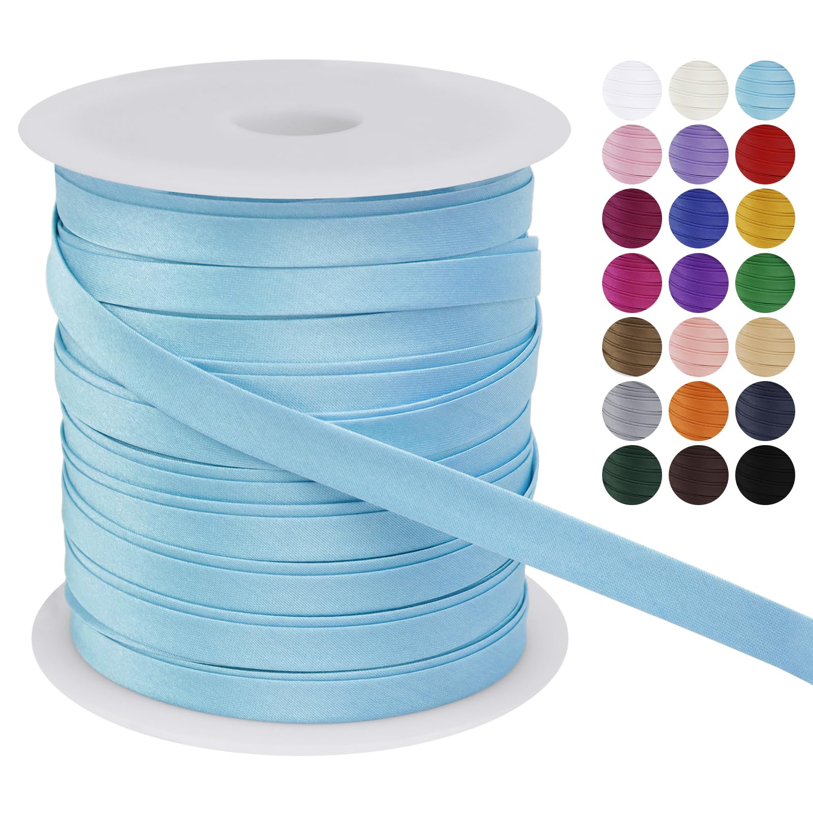 LEREATI Satin Bias Binding Tape for Sewing 2/5 Inch x 50m Sewing Bias Tape Double Fold, Upholstery Webbing Tape for Sewing, Bunting, Seaming, Quilting, Hemming (Light Blue)
