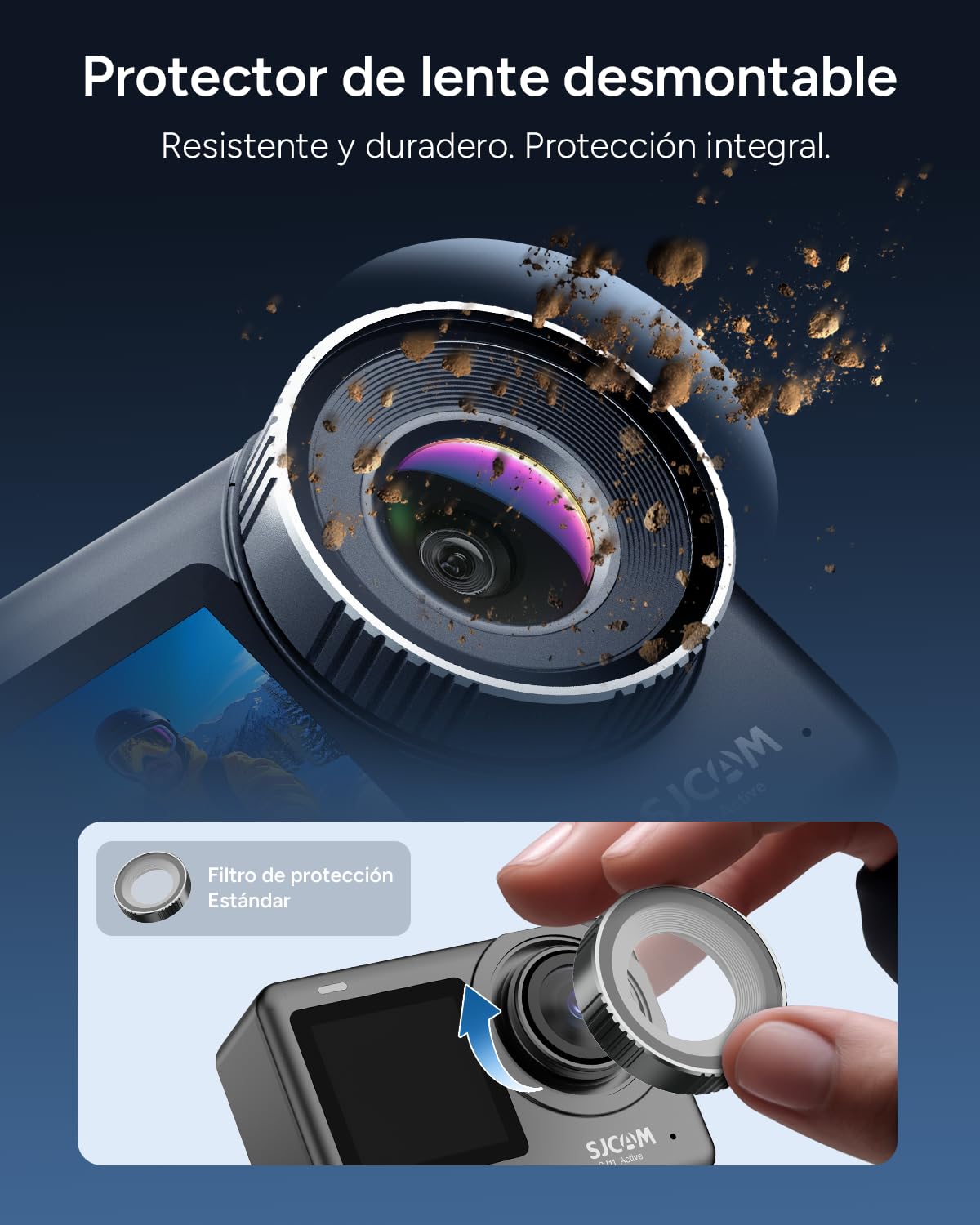 SJCAM SJ11 Active Cámara Deportiva 4K 20MP, Action Camera Doble Pantalla Táctil, Cámara Acuática Sumergible 5M, Giroscopio 6-Ejes Estabilizador, WiFi 5G, Cámara para Moto y Vlog + Tarjeta 64GB