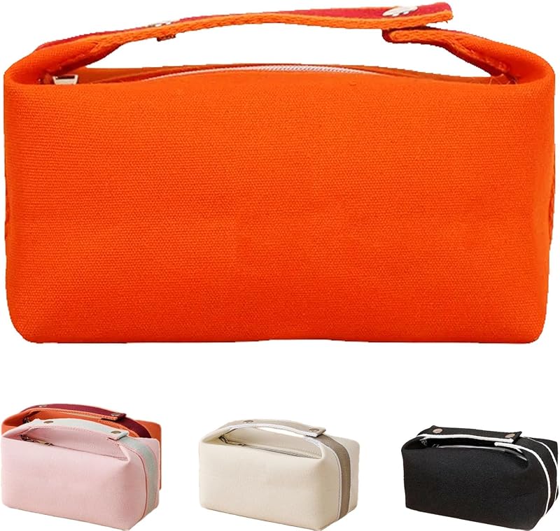 Fammart Necessaire de Maquiagem para Viagem em Poliéster, Laranja, com Zíper e Bolsos Internos