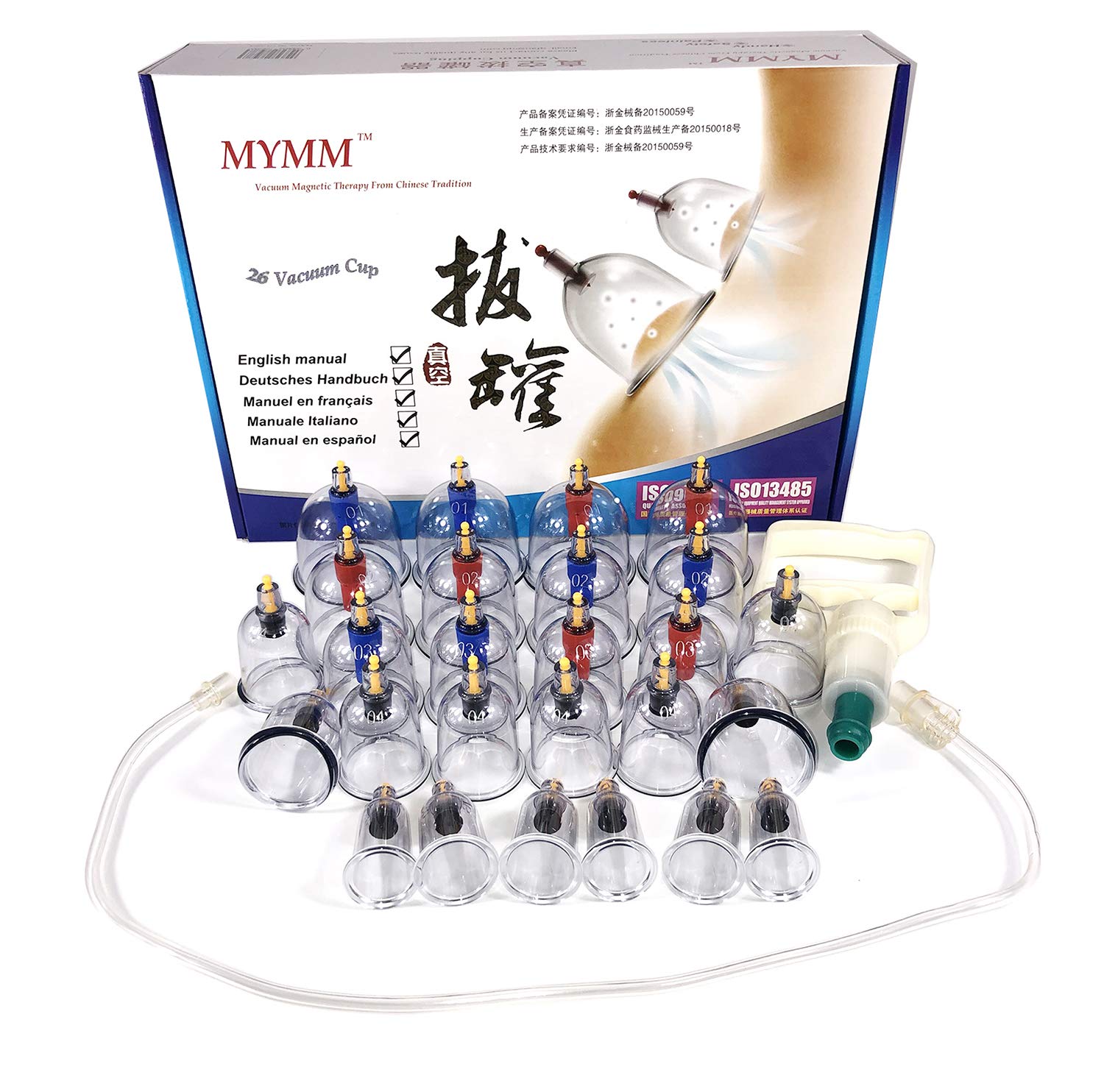 26 Ventouse/Cupping Cups, Biomagnétique Chinoise Traditionnelle Ensemble de Coussin Ensemble ménager Ensemble de Vaisselle/Massage Chinois Ensemble de caleuse médicale d'aspiration