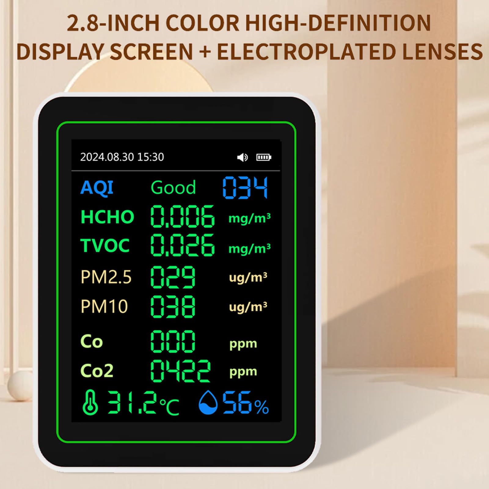 Gugxiom Monitoraggio della qualità Dell'aria, Sensori di Temperatura Interno, Rileva PM2.5/PM1.0/PM10/CO2/CO/TVOC/HCHO/Temperatura/Humidità, Misuratore di qualità Dell'aria per il Hotel (WHITE)