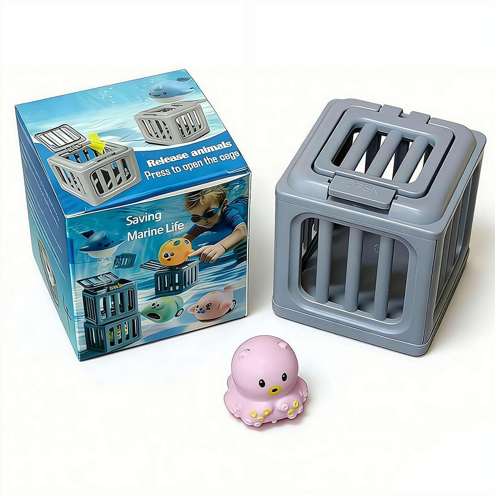 Underwater Dive Rescue Toys Pool Diving Game Set with 6 Ocean Animals & Dive Cages Floating Sinkies for Kids Swim Training Summer Bath Toys for Boys Girls Beach Water Treasure Chest Party Gift
