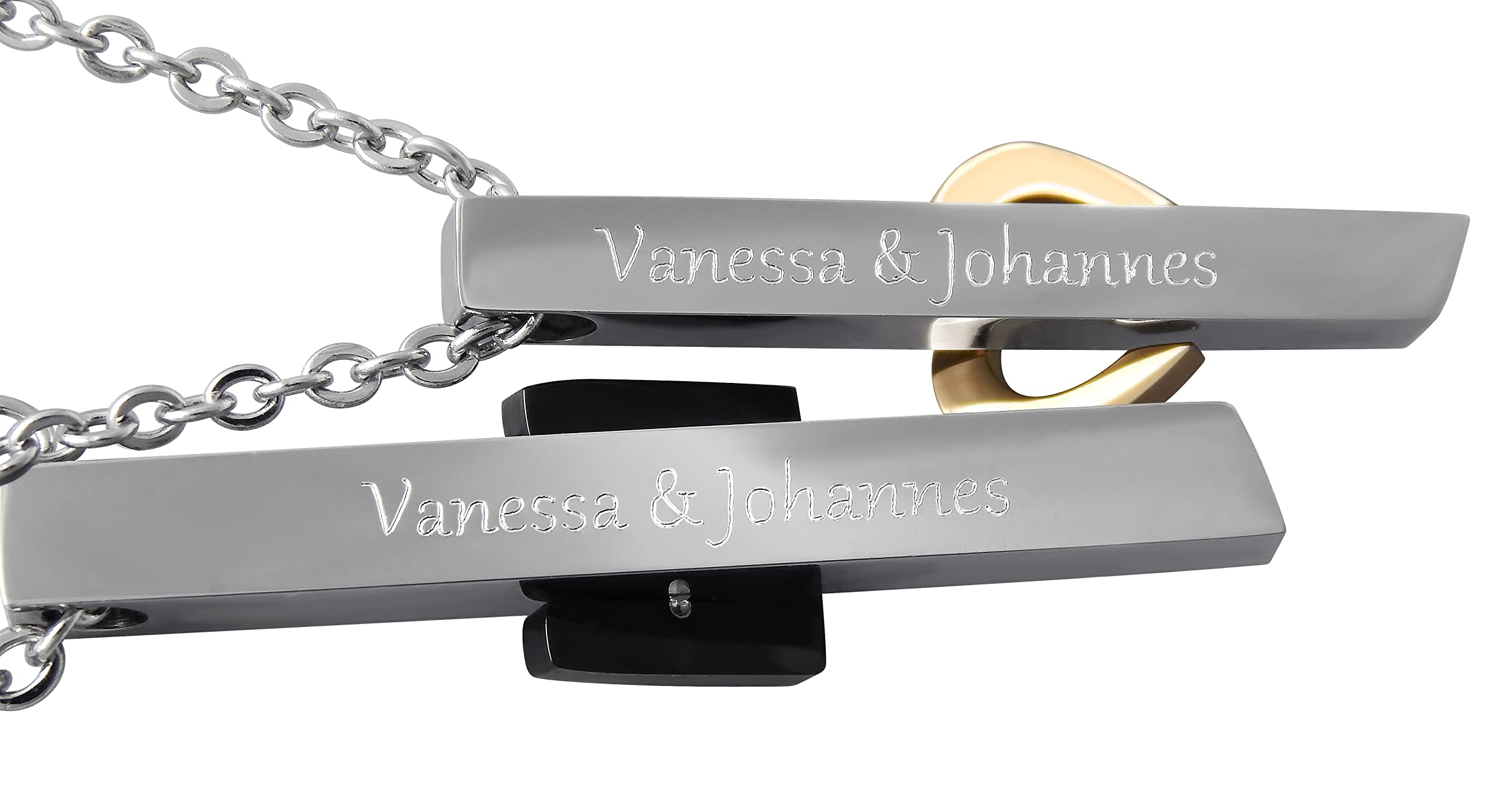 Personalisierte Kette mit Gravur Edelstahl 50 cm mit Anhänger "Forever Love" Stab in silber schwarz gold - Personalisierte Halskette für Frauen Männer - Personalisierter Schmuck Damen Herren