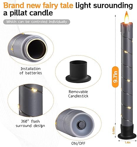 Vista 22 de Da by 3 velas parpadeantes sin llama, funcionan con pilas, con control remoto y tiempo, llama dinámica 3D LED 3D, 9.6 pulgadas para bodas, fiestas