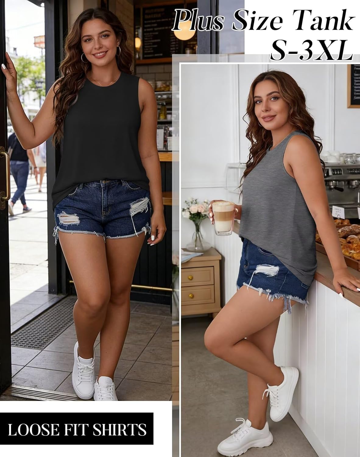 KKJ 2 Pack Womens Tank Tops Workout Tees Spring Summer Clothes Fashion Outfits Crew Neck Sleeveless Loose Fit Casual Shirts - Image 5