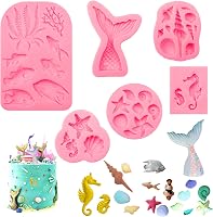 EXIN DEHCEN 6 db-os Sellő Szilikon Sütőforma Készlet - 3D Tengeri Formák Tortadíszítéshez, Fondanthoz, BPA-mentes, Csokoládé és Sütemény Kés 1