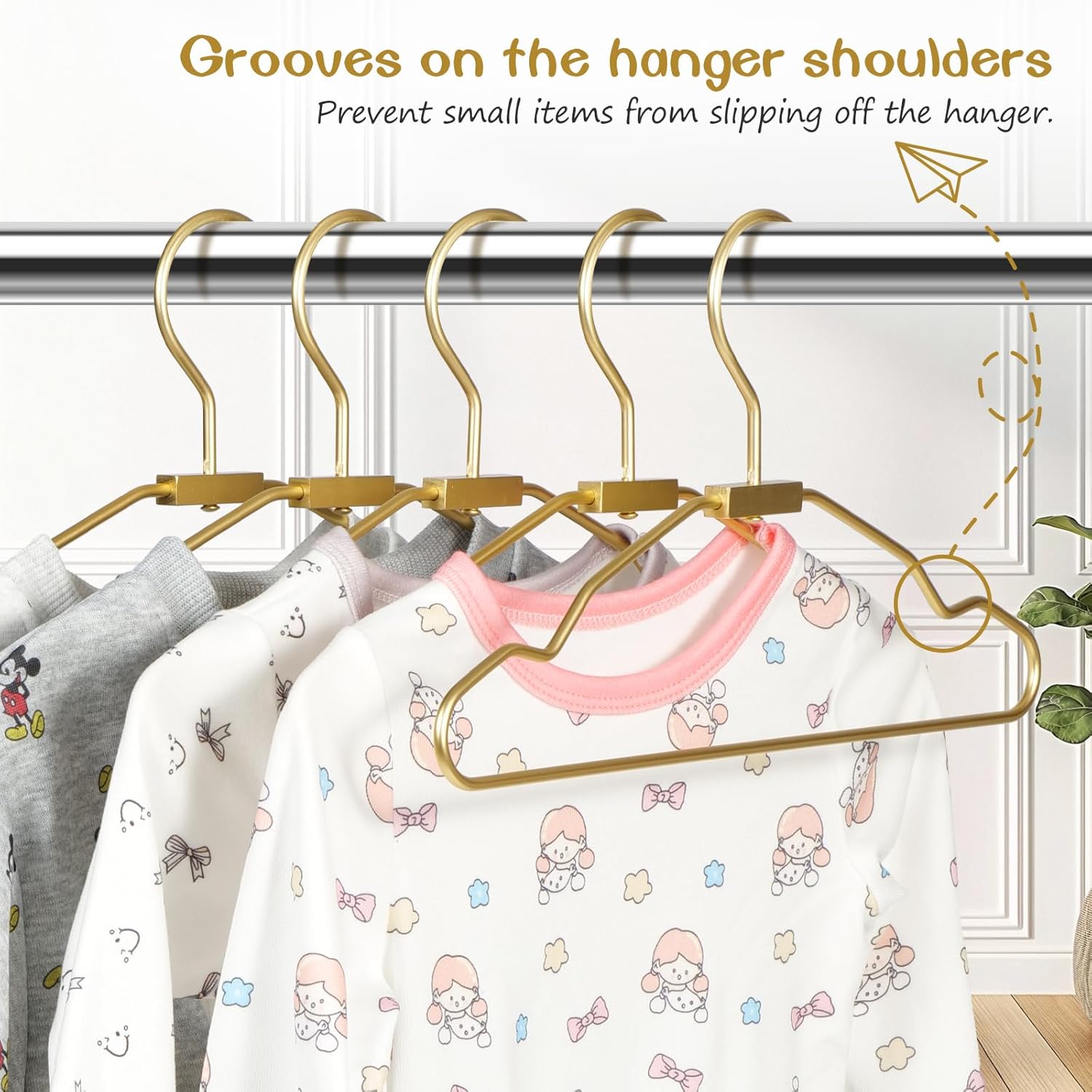 VWV Gold Aluminum Hangers, 20 Pack Baby Hanger，12.6 Inch Children Baby Hangers, Sturdy Metal Children Clothes Hangers for Wardrobe, Space-Saving Toddler Hanger