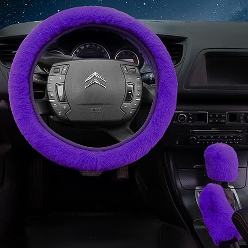 Miniatura 8 de Wazzh Juego de 7 accesorios estéticos para el interior del automóvil, funda mullida para volante de 15 pulgadas, almohadilla para reposabrazos,