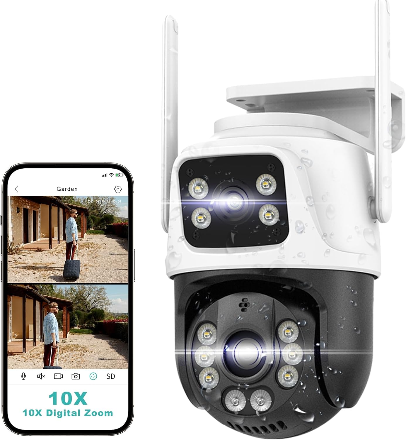 Security Outside Camera Wireless 2.4G WiFi Home Indoor Security Cameras Dual Lens Linkage 360°View 4MP Two-Way Talk,AI Detection,Full-Color Night Vision,Auto Tracking,Light Alarm,24/7 Recording