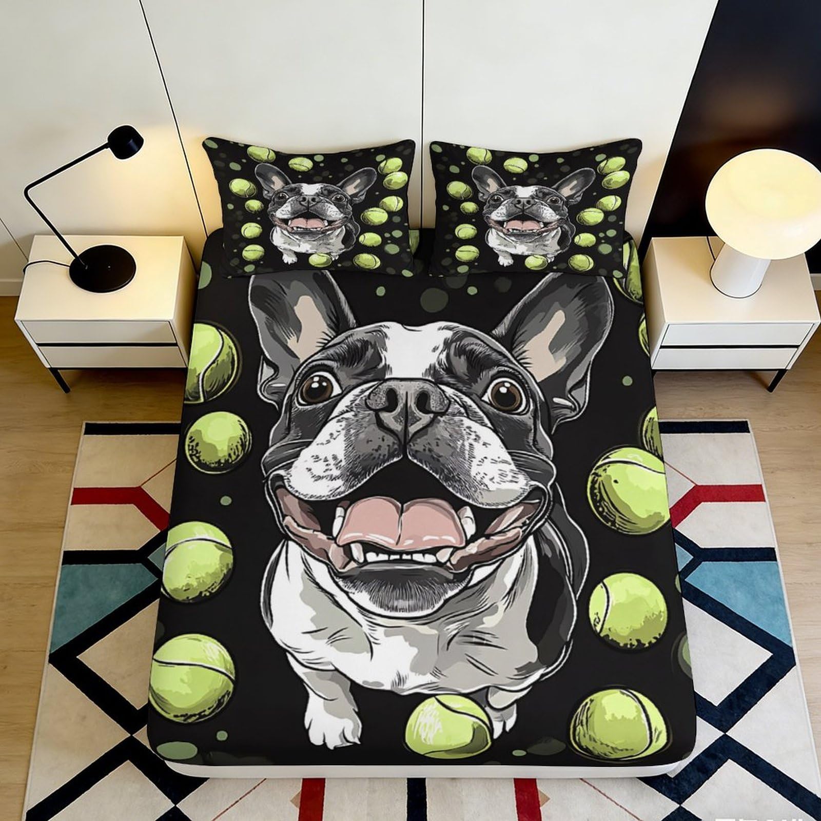 Dhbaneiok Style-4 3D Printed French Bulldog Fitted Sheet Microfiber Soft Breathable Tennis Ball Bed Cover For Bedroom Guest Room Decor 90X200x25cm