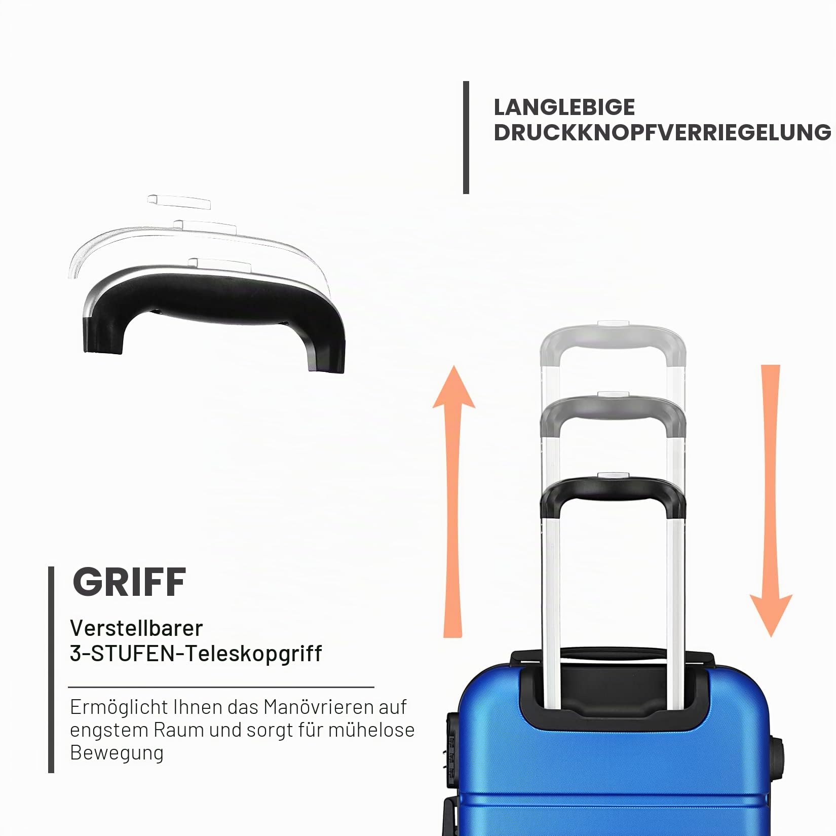 KONO Reisekoffer Handgepäck Koffer mit Rollen Hartschale Trolley 55x38x22cm 33 Liter Leichtgewicht ABS Navy Blau