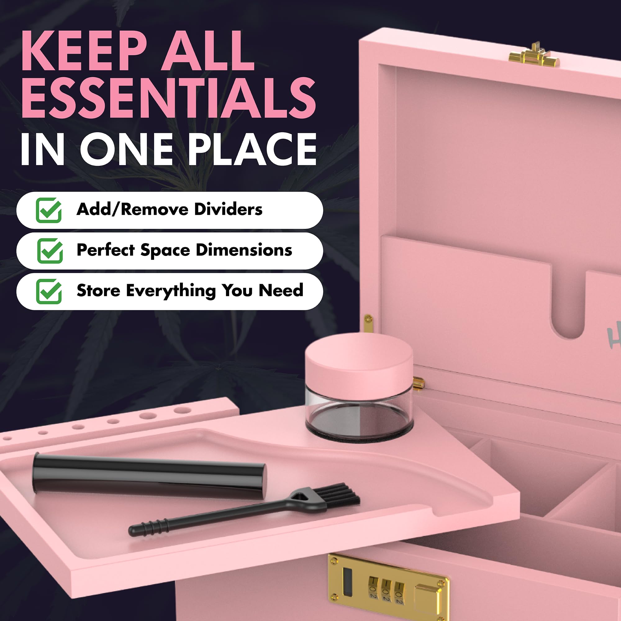 HASHBOX Stash Box - Large Bamboo Storage Box with Rolling Tray and Combination Lock - Storage Wood Box for Herbs and Accessories