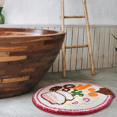 Miniatura 6 de TRUEDAYS Divertida alfombra de baño Alfombra de baño redonda lavable esponjosa con respaldo antideslizante Pequeña y bonita alfombra de baño Ramen