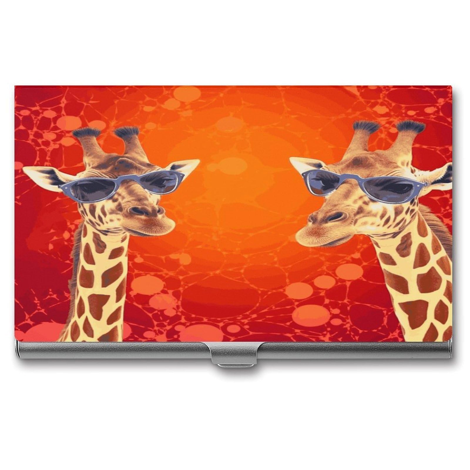 FekiLoot Giraffe Wearing Sunglasses Business Card Holder for Men Women Metal Slim Organizer Business Card Carrier Wallet Name Cards Holder Retro Slim Pocket Purse Small Portable Card Case