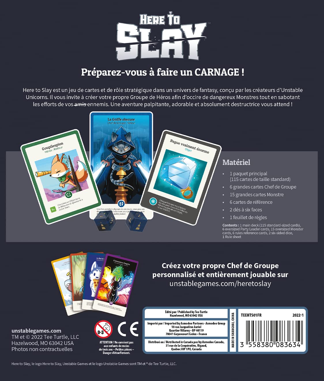TeeTurtle - Asmodee - Here to Slay - Jeux de société - Jeux de cartes - Jeu de stratégie - Jeu dla dorosłych i dzieci od 10 lat - 2 do 6 lat - 30 do 60 min - wersja francuska
