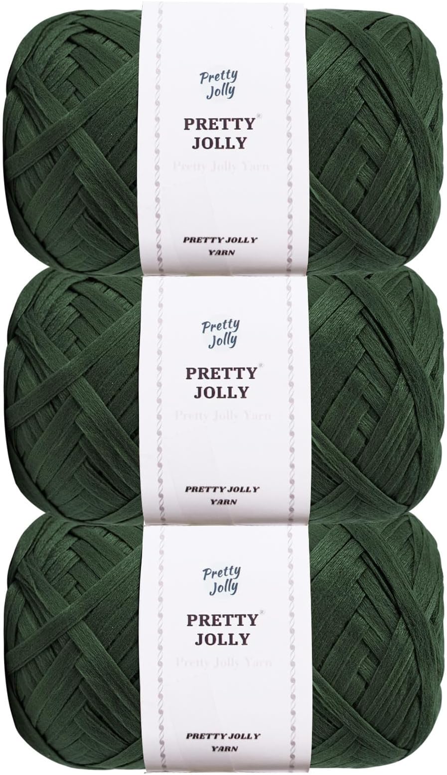 Pretty Jolly 3 Skeins Soft Tape Yarn Ribbon for Knitting - Light Weight Raffia Paper for DIY Gift Wrapping, Crocheting Hat Bag, Polyester, Total Length 3×100m/3×50g (Green)