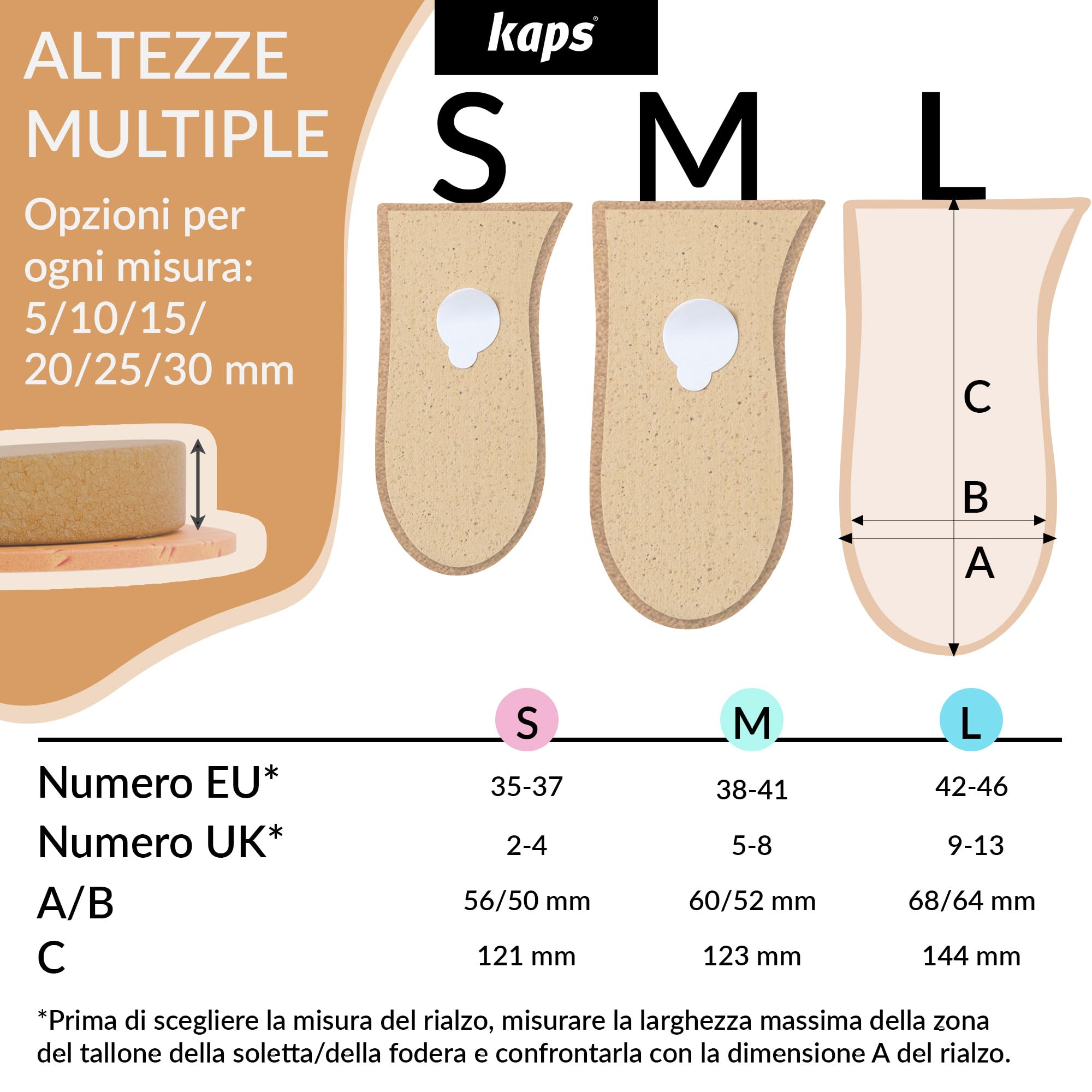 Elevatore per Tallone, Rialzo per Tallone, Zeppa Ortotica, Pad per Scarpe, Molte Larghezze e Spessori, Copertura in Pelle, Topmed, Fornito a NHS, 2 Pezzi Sinistra e Destra