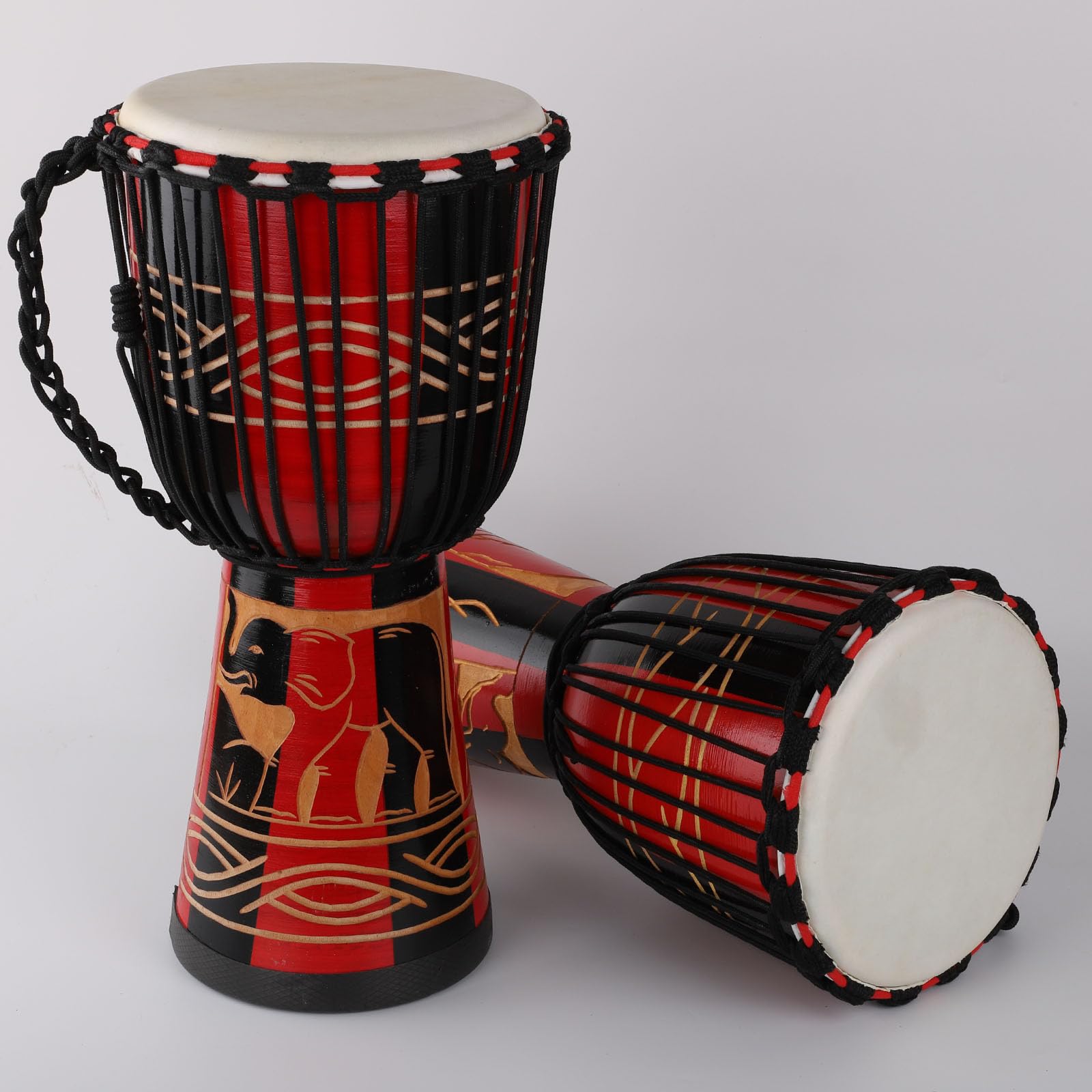 Djembe Drum 10'' x 20'' Goatskin African Drum Carved of Mahogany Hand Drums for Adults Beginner (Red)