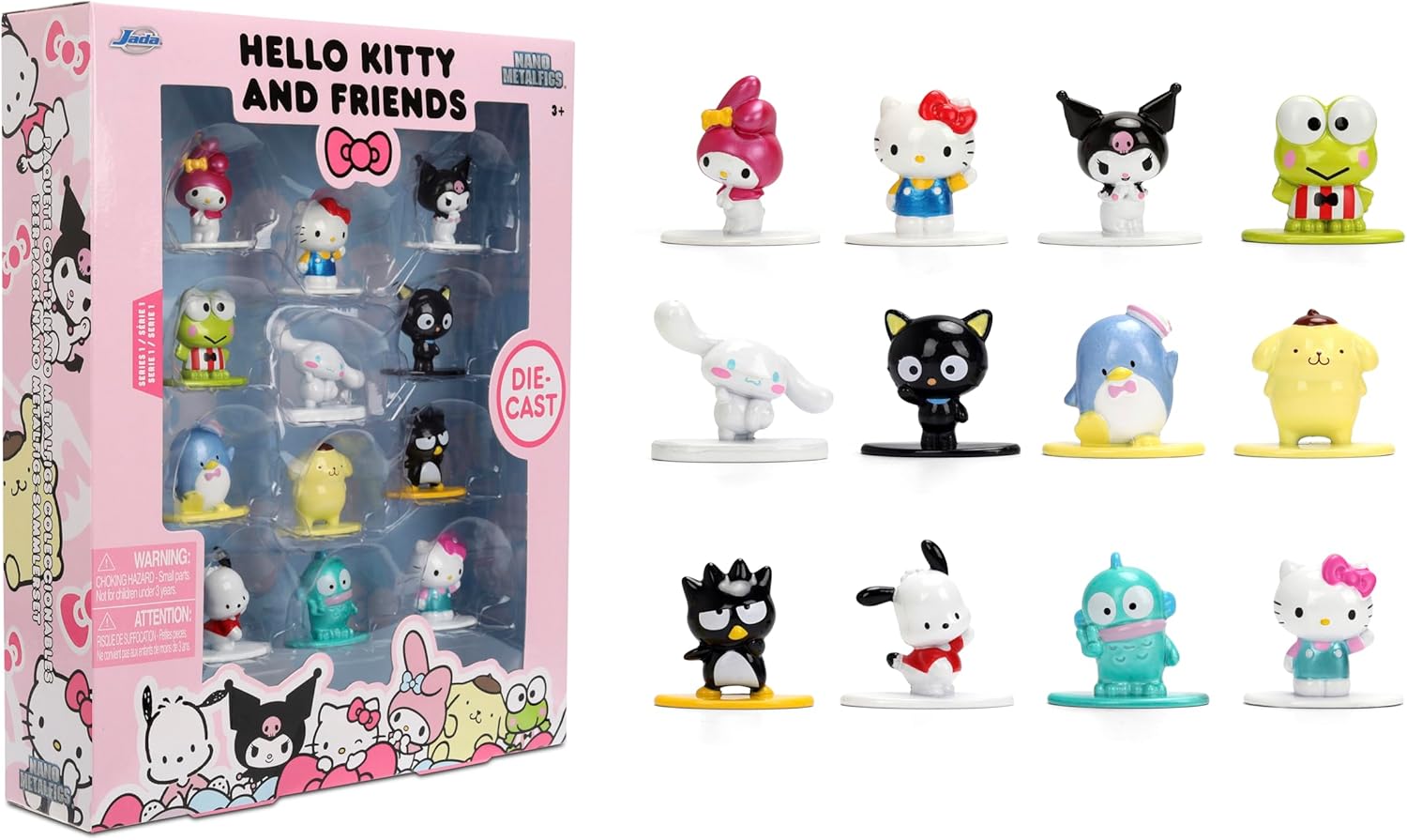Jada Sanrio Nano Metalfigs 12-Pack – Die-Cast Mini Figures Set, Series 1 Includes Hello Kitty, My Melody, Kuromi & More Toys