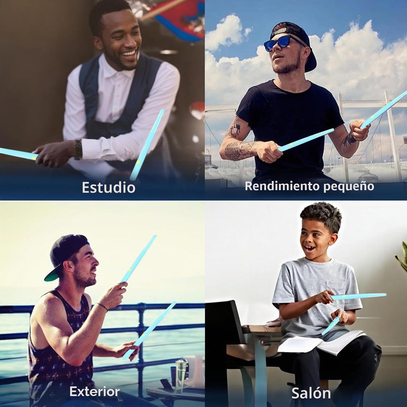 Tambor de Aire Eléctrico, Set de Baquetas Virtuales, RGB Portátil Detección de Movimiento 3D Kit de Batería de Aire con y 8 Sonidos para Adultos Accesorios de Percusión (BLUE)