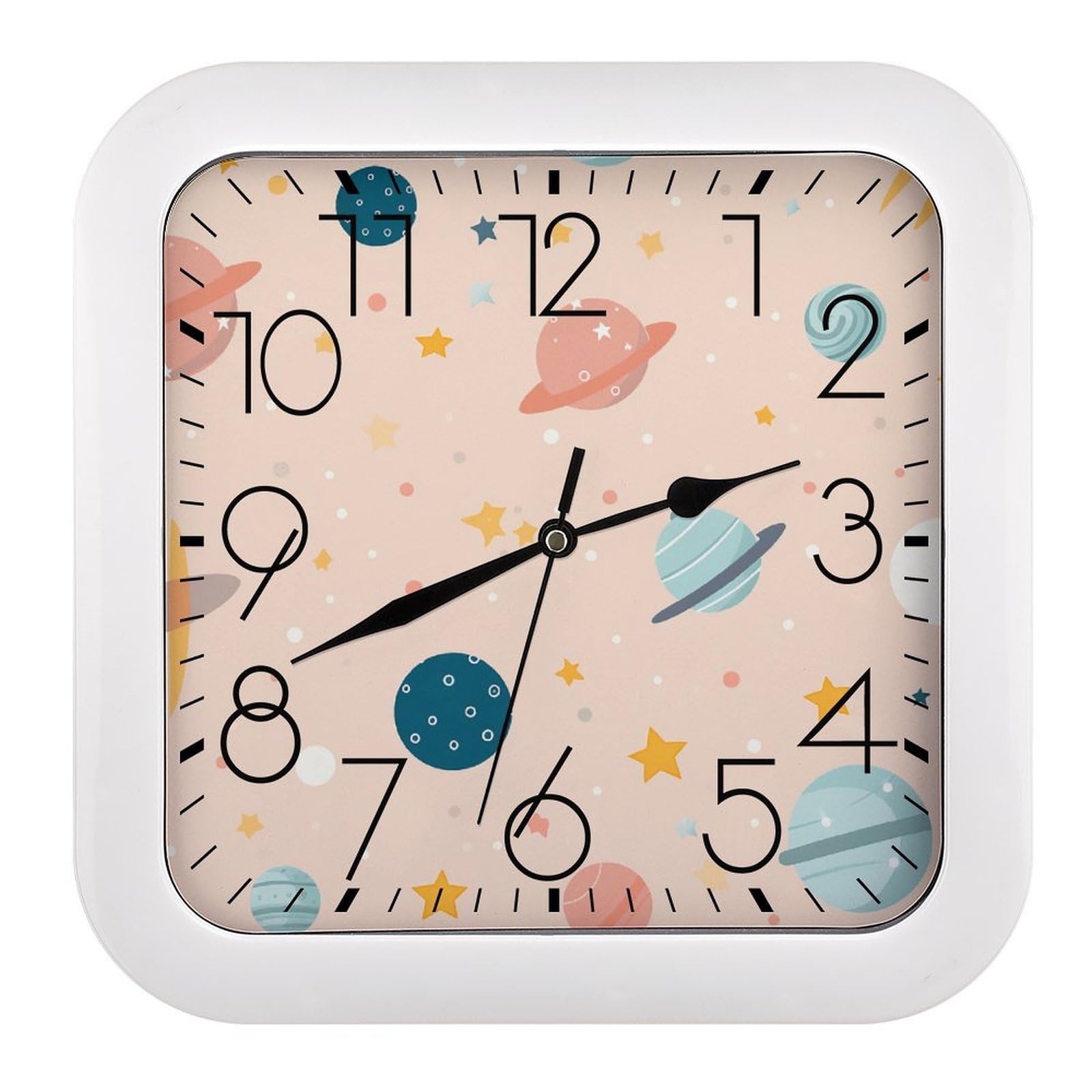 Horloge murale carrée moderne pour salon et cuisine design épuré pêche et beige