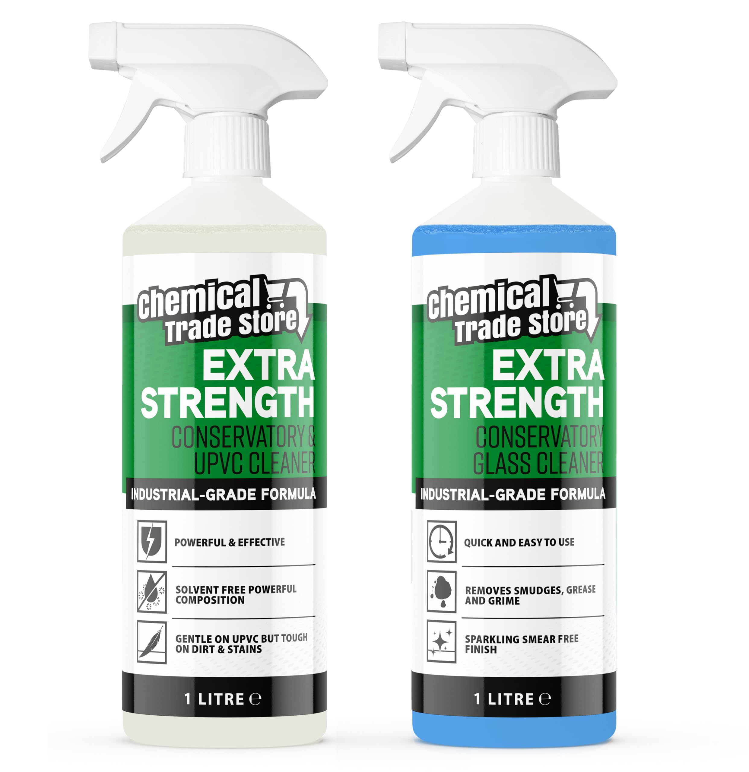 Chemical Trade Store - Conservatory Cleaning Kit – 2 x 1L Sprays for UPVC & Glass – Complete Exterior Cleaner Set for Frames, Fascias & Glazing