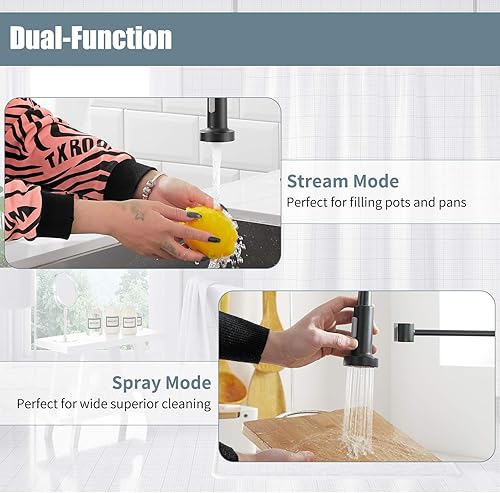 Miniatura 2 de Grifo de cocina sin contacto, negro, con dispensador de jabón y placa de cubierta, sensor de movimiento activado inteligente, grifos de fregadero de